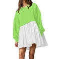 thumbnail image 1 of Womens Oversized Sweatshirt Dress Long Flowy Patchwork Pullover Tops Cute Drop Shoulder Sweatshirts Fall Long Sleeve Mini Dress Teen Girls Crewneck Solid Tunic Pleated Loose Clothing Beig, 1 of 5