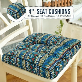 vctops Boho Cotton Linen Square Chair Seat Cushions for Dining Kitchen  Office Chairs Super Soft Printed Chair Pads with Pompom Fringe  (Blue,16x16)