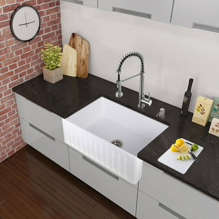 Vigo All In One 33 Matte Stone Farmhouse Kitchen Sink And Edison Stainless Steel Faucet Set