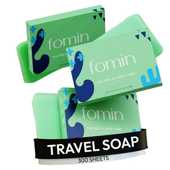 FOMIN - Antibacterial Paper Soap Sheets for Hand Washing - (300 Sheets) Tea Tree Portable Travel Soap Sheets, Dissolvable Camping Mini Soap, Portable Soap Sheets