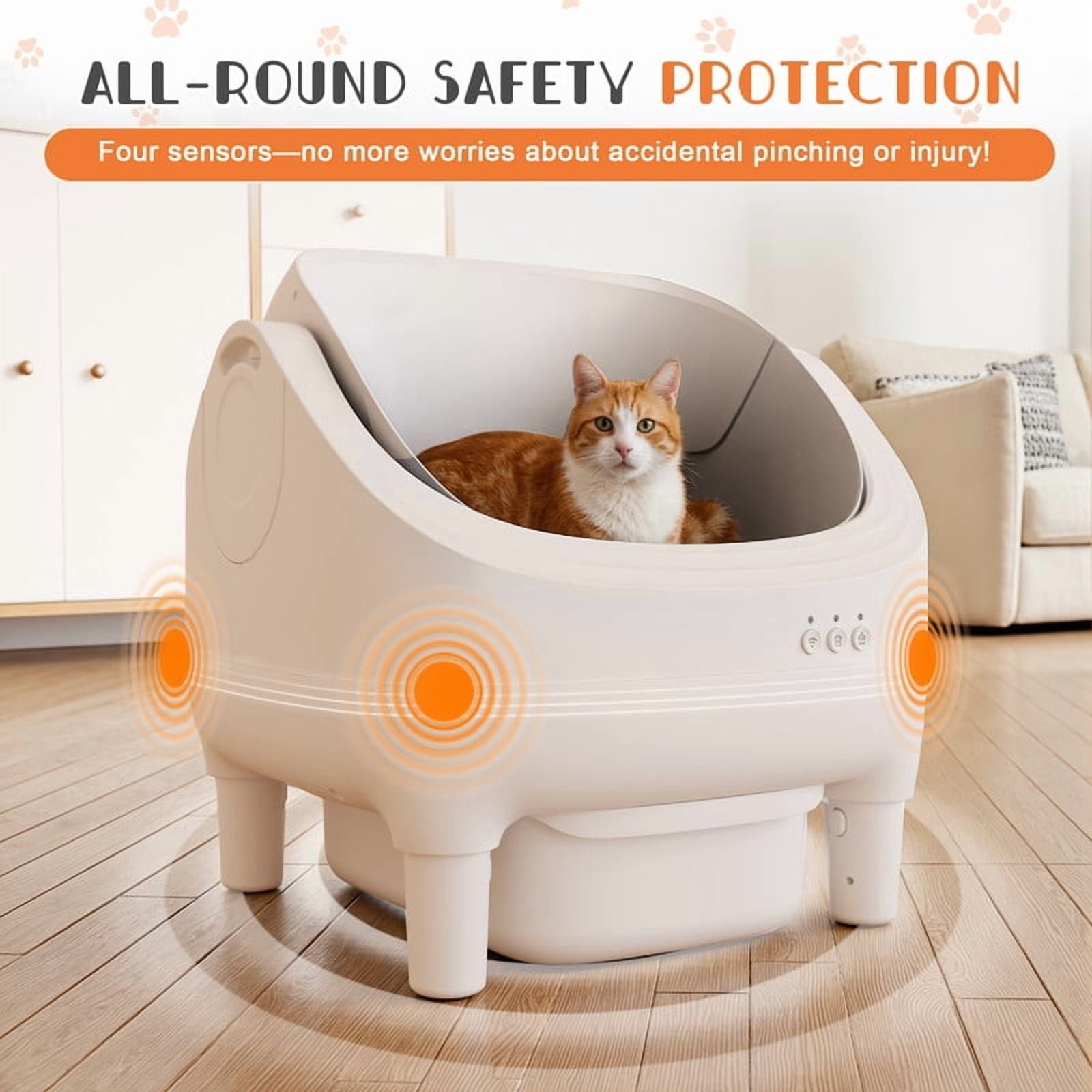Homall Automatic Self-Cleaning Cat Litter Box – Large Open-Top Design for Multi-Cat Families, Integrated Safety Protection, Includes Trash Bags, White