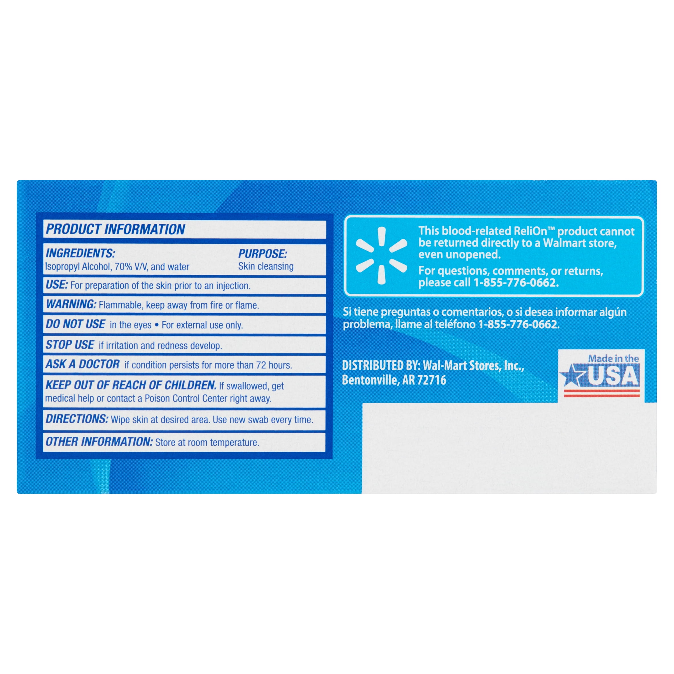 ReliOn Skin Cleanser Sterile Alcohol Swabs, 100 count