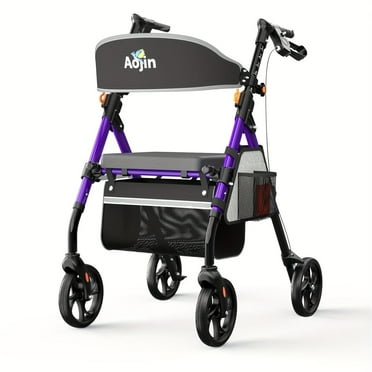 Rollator Walker for Seniors, Lightweight Foldable All Terrain Rolling Walker with seat, Aluminum Walkers with 8 inch Rubber Wheels, Handles and Backrest for Seniors and Adult (Purple)