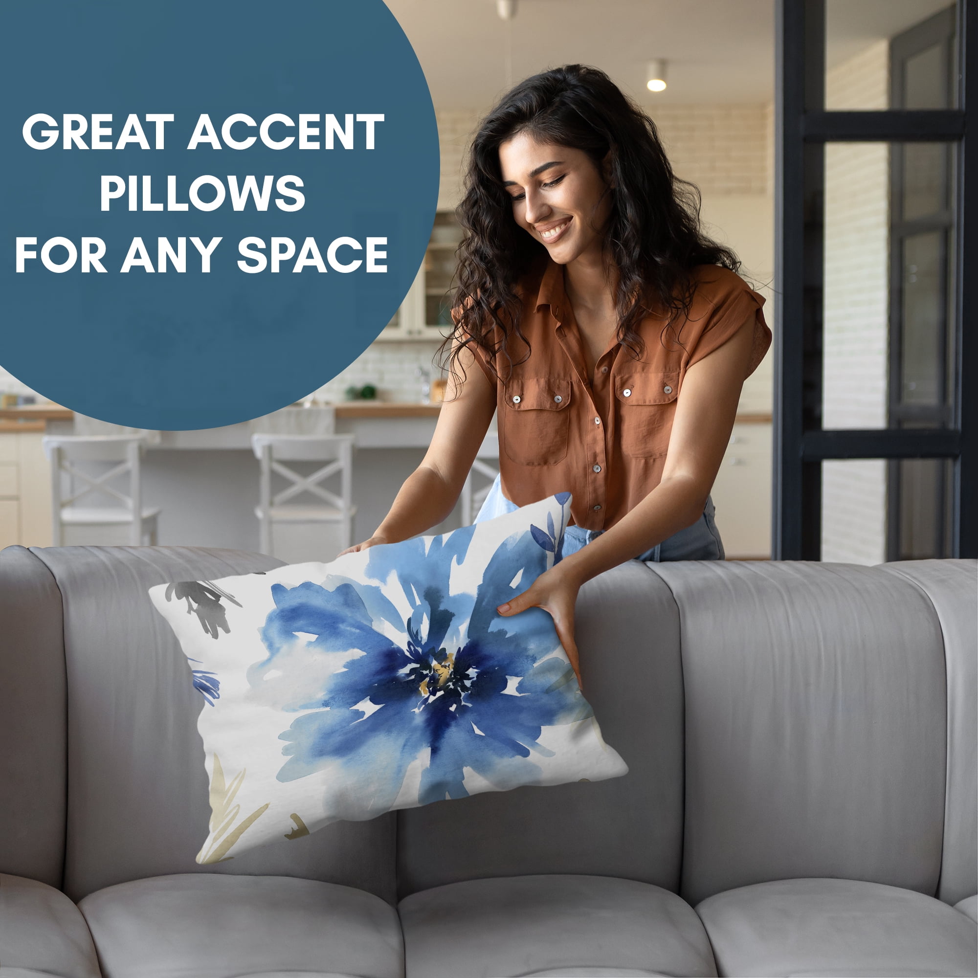 Americanflat 20"x14" Floral Rectangular Throw Pillow with Premium Polyester - White and Indigo