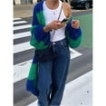thumbnail image 6 of Females Color Block Striped Cardigan Sweaters Loose Knitted Long Open Front Cardigan Green XL, 6 of 7