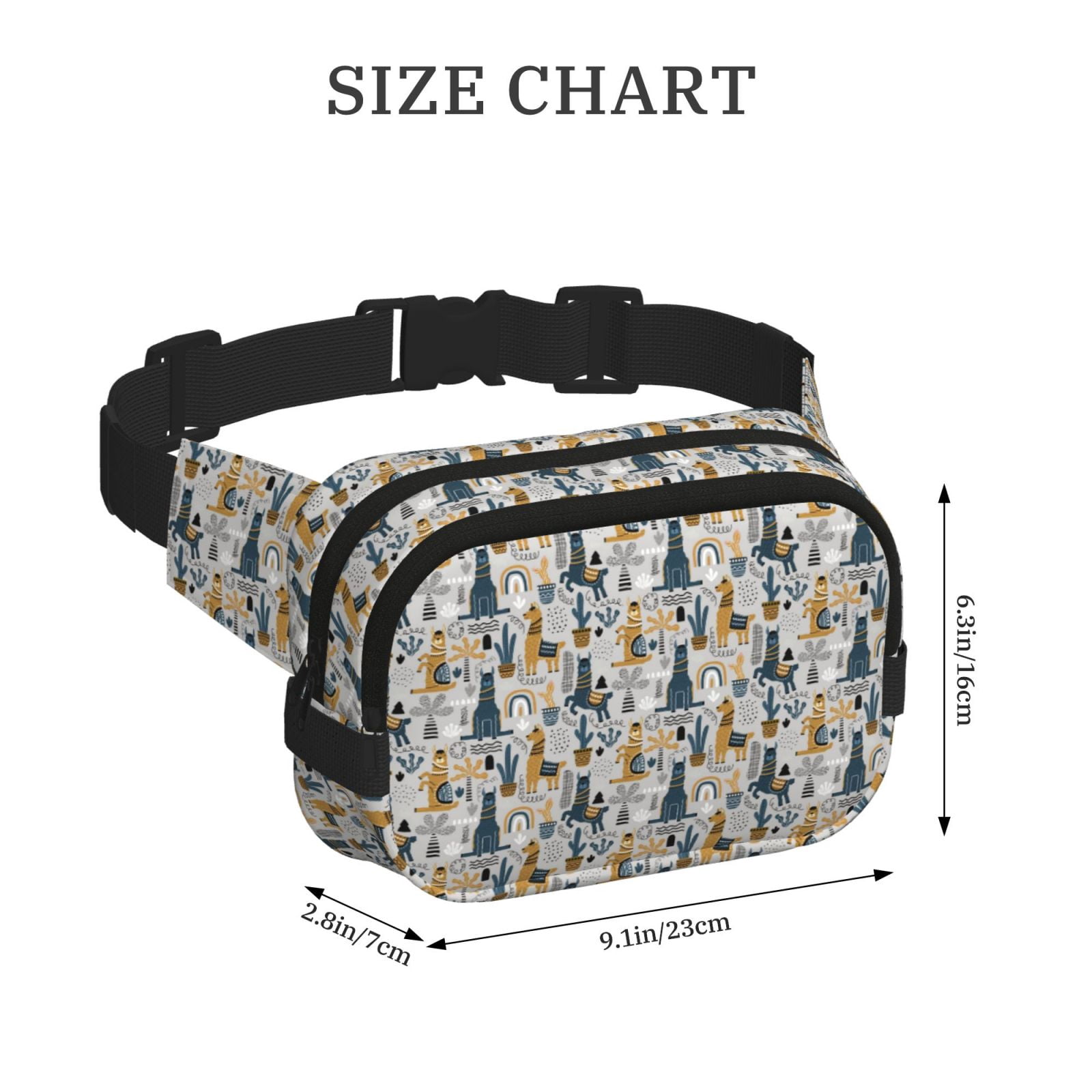 Picia Llama and Cactus1 Print Square Double-Layer Waist Bag Mini Adjustable Waist Belt Bag Exercise Running Travel Hiking