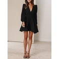 thumbnail image 2 of ZAXARRA Women Solid Color Deep V Neck A-Line Party Mini Dress for Beach Cocktail Club Streetwear, 2 of 7