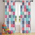 thumbnail image 5 of Blackout Kids Curtains,Blue Boho Pioneer Flower Patchwork Pattern Childrens Insulated Curtains Set Of 2,Bedroom Essentials,Toddler Room Decor 42x84in(106x213cm), 5 of 5