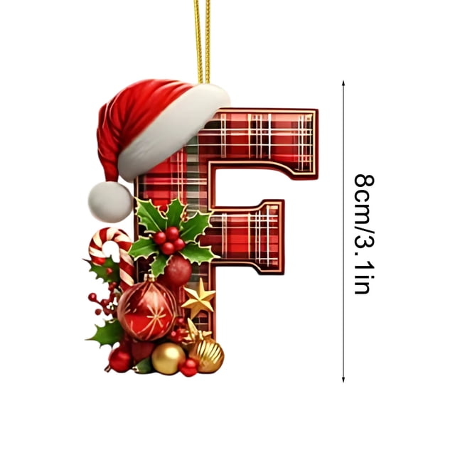 Christmas Tree Ornaments 2D Acrylic Monogram Pendants With Santa Hat 26 Letters Hanging Decorations For DIY Crafts And Home Decor