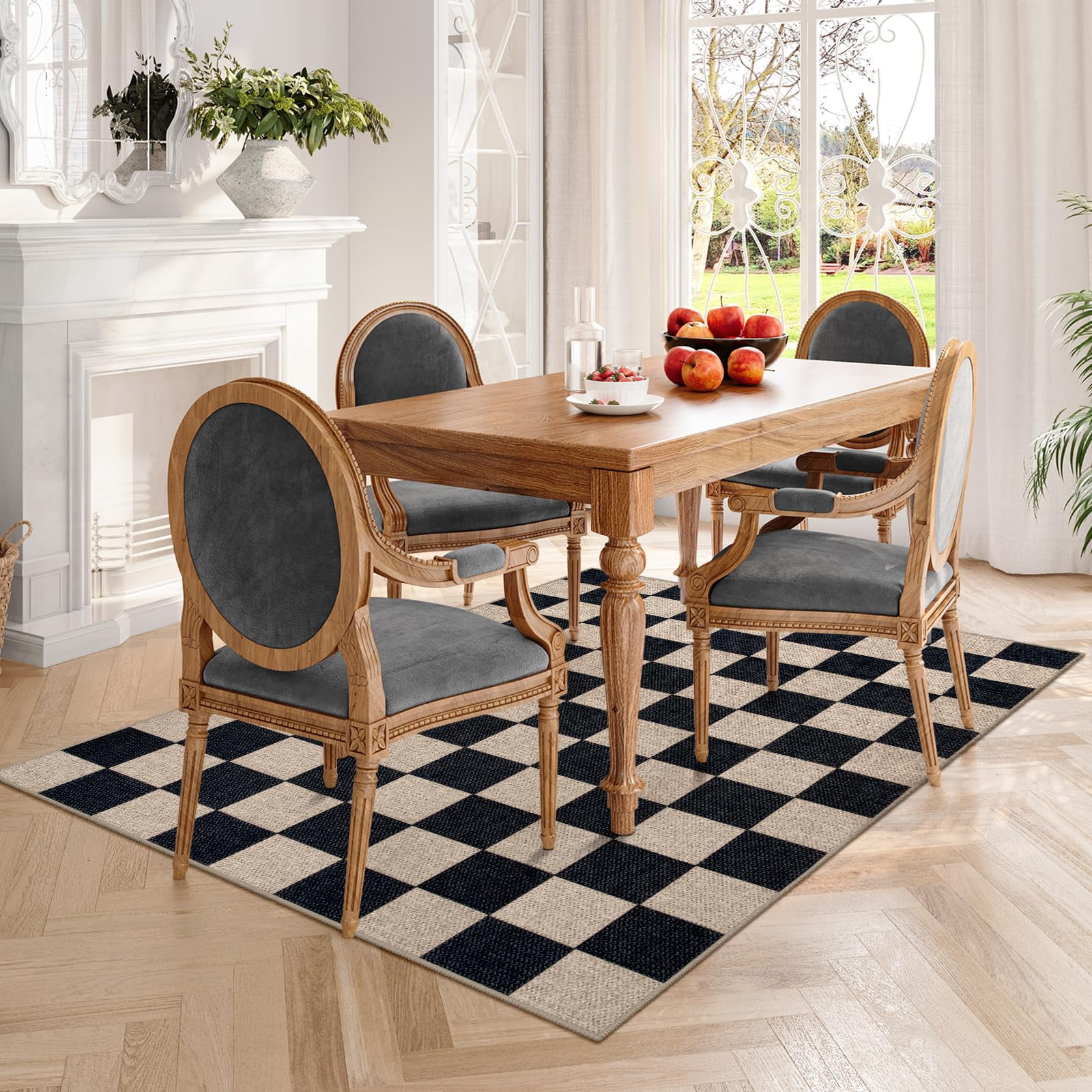 Lahome 5'x7' Checkered Easy Jute Area Rug,Outdoor Patio Rug Washable Rugs for Entryway Checkerboard Indoor Outdoor Living Room Classroom Rugs,Farmhouse Neutral Non Slip Black Carpet for Bedroom