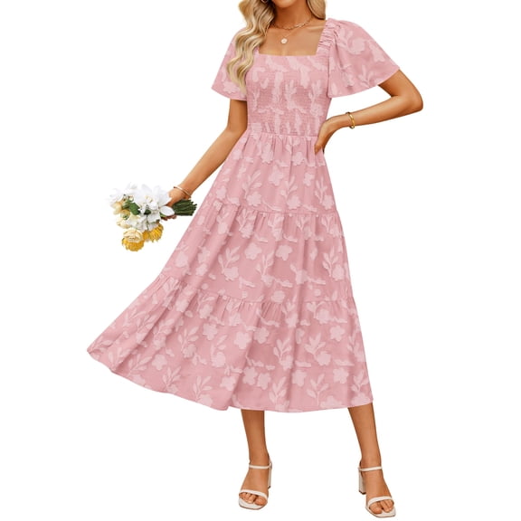 Vestido ZESICA para mujer, estilo bohemio, floral, playa, rosa, talla L
