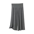 thumbnail image 2 of Yuhangmm Women's Pants, High Waist Casual Capris Stretchy Summer Shorts Soft Comfortable Elastic Waistband Lightweight Trousers Womens Flare Leggings Dark Gray M, 2 of 3