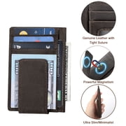 Men's Leather Money Clip, TSV RFID Blocking Wallet, Slim and Magnetic Card Holder, Minimalist Card Case, Coffee