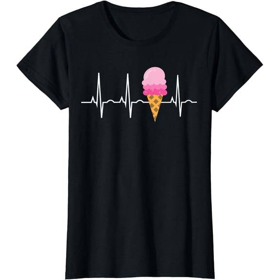 Ice Cream Shirt for Girls & Women Ice Cream Cone Heartbeat T-Shirt