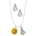 thumbnail image 1 of Delight Jewelry Resin Large 3-D Happy Face Silver tone Zig Zag Christmas Tree Charm Necklace and Stud Earrings, 1 of 4