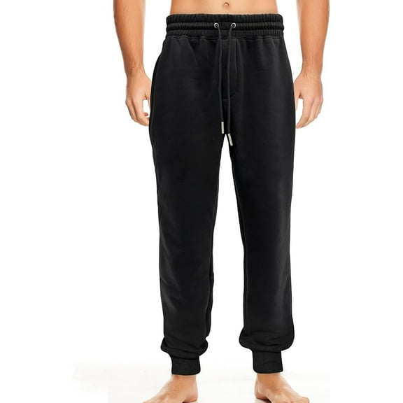 Elegant Comfort Men's Cotton Fleece Jogger Sweatpants with Pockets, 2XL Black