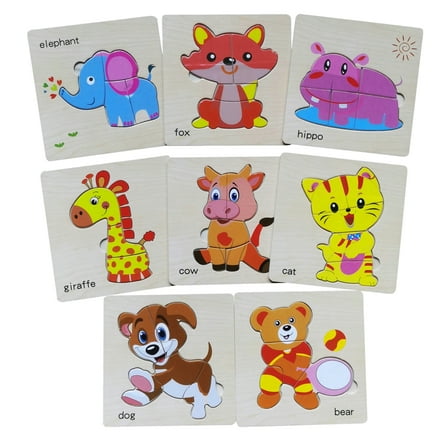 BEACENOV Toddler Puzzles,Set of 8,Wooden Jigsaw Puzzle for 1 2 3 Year Old Baby Boys or Girls,Toddlers Gift,Preschool Learning Educational Toy [Selected Animal Puzzle]