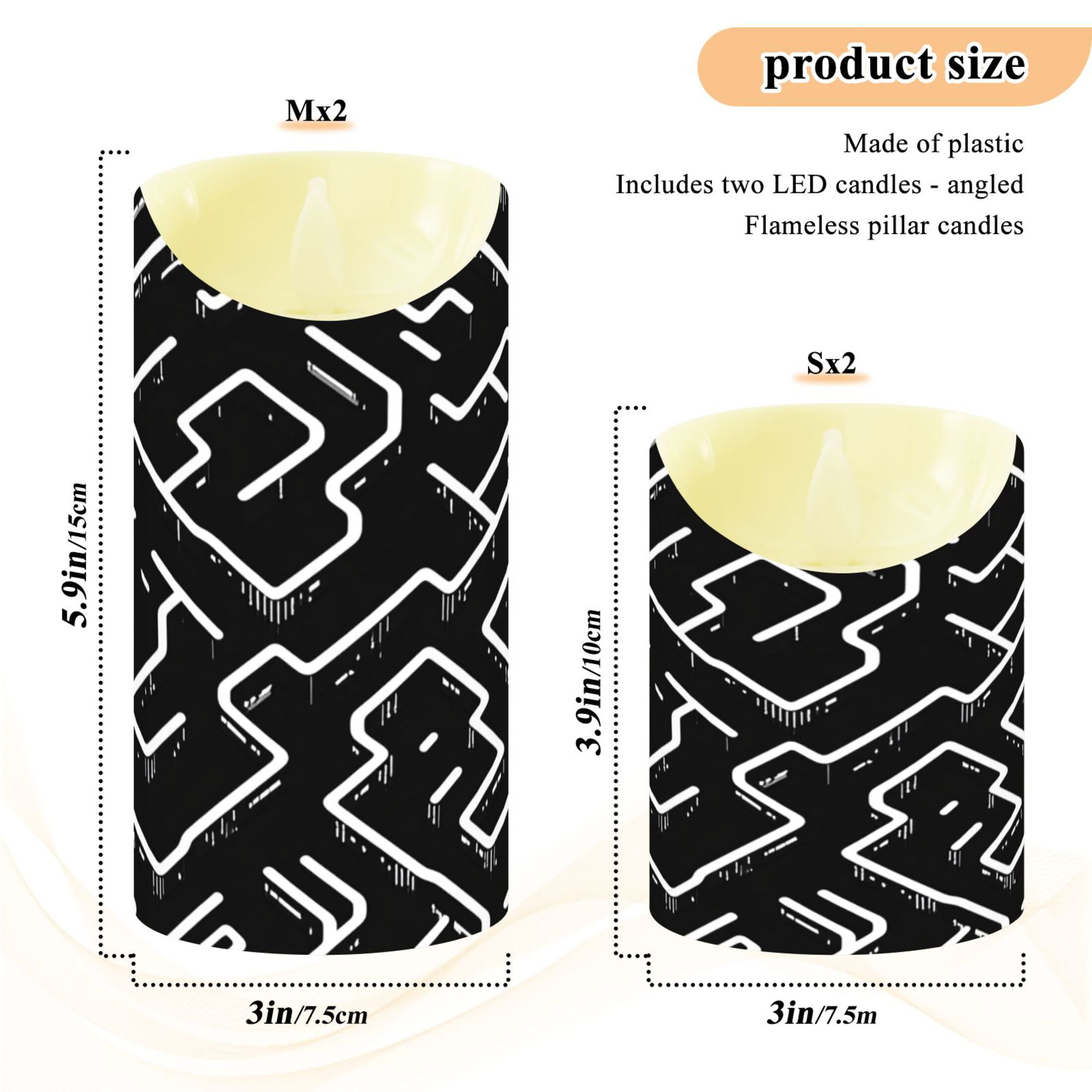 Minimalist Lines Pattern Flameless Candles 2 PCS with Remote Realistic Moving Flame LED Tapered Pillar Set for Home Decor