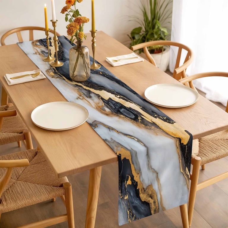 modern dresser scarf Table Runner Dresser Scarves 48 Inch Long,Abstract Blue Pink Marble Stone Linen Dining Table Runners Modern Liquid Texture Stripe Art Tabletop Scarf