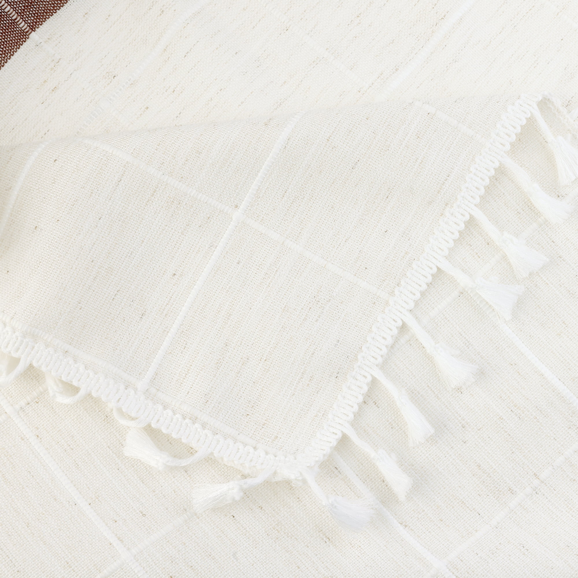 Unique Bargains Rustic Tablecloth Cotton Linen Waterproof Table Cover with Tassels, Purple 55"x55"
