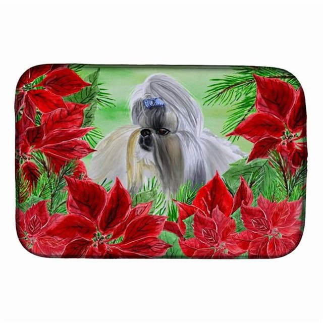 Carolines Treasures CK1314DDM Shih Tzu Poinsettas Dish Drying Mat