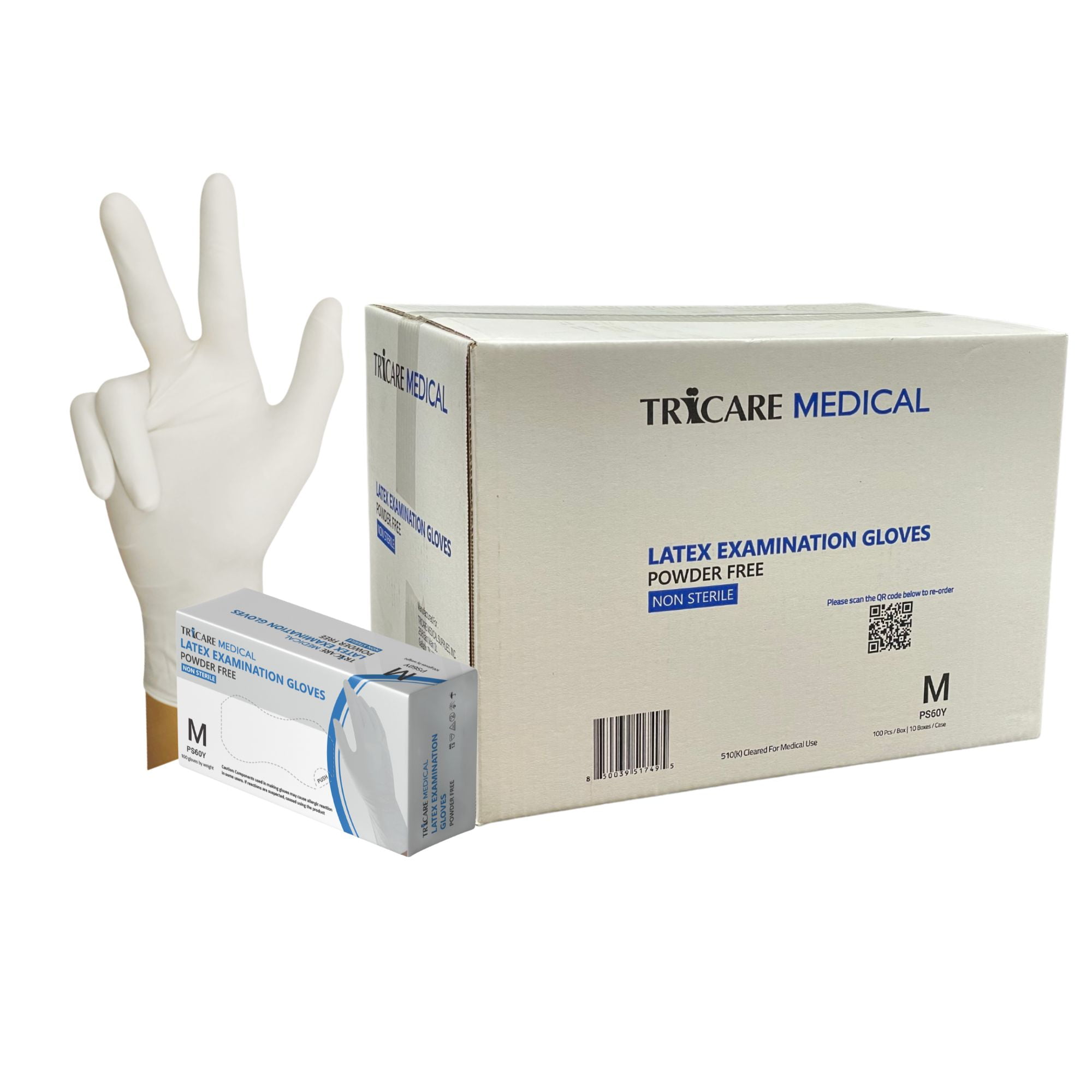TRICARE Medical Disposable Latex Examination Gloves, Medium, 200 Count, White, Powder Free, 5.5 Mil