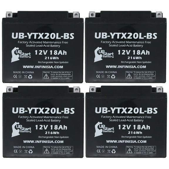 4-Pack UB-YTX20L-BS Battery Replacement for 1996 Kawasaki Jet Ski JH750 E1,F2,G1,G2 750 CC Personal Watercraft - Factory Activated, Maintenance Free, Motorcycle Battery - 12V 18AH