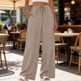 thumbnail image 2 of Wide Leg Pants for Women Flowy Palazzo Drawstring Elastic Waist Trousers with Pockets Summer Beach Vacation Clothes Khaki, 2 of 9