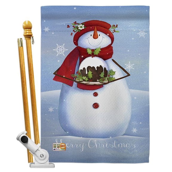 Breeze Decor BD-XM-HS-114188-IP-BO-D-US18-SB 28 x 40 in. Warm Wish Snowman Winter Christmas Impressions Decorative Vertical Double Sided House Flag Set & Pole Bracket Hardware