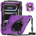 thumbnail image 2 of For iPad Pro 11 M4 2024/iPad Pro 11 M5 2025 Case 11 inch, 360 Hand Strap, Shoulder Strap, Kickstand, Rugged Drop Protection, Purple, 2 of 7