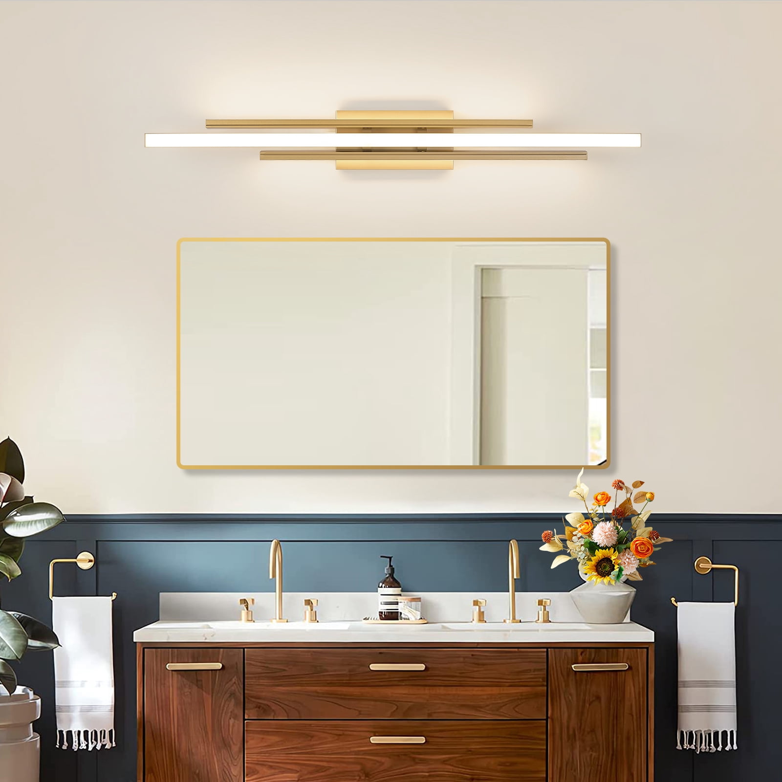 Modern Gold Vanity Light Bathroom Wall Light Fixtures Over Mirror 35 Inch Long Dimmable 3-Light LED Bathroom Wall Lighting 5CCT(3000K/3800K/4500K/5200K/6000K)