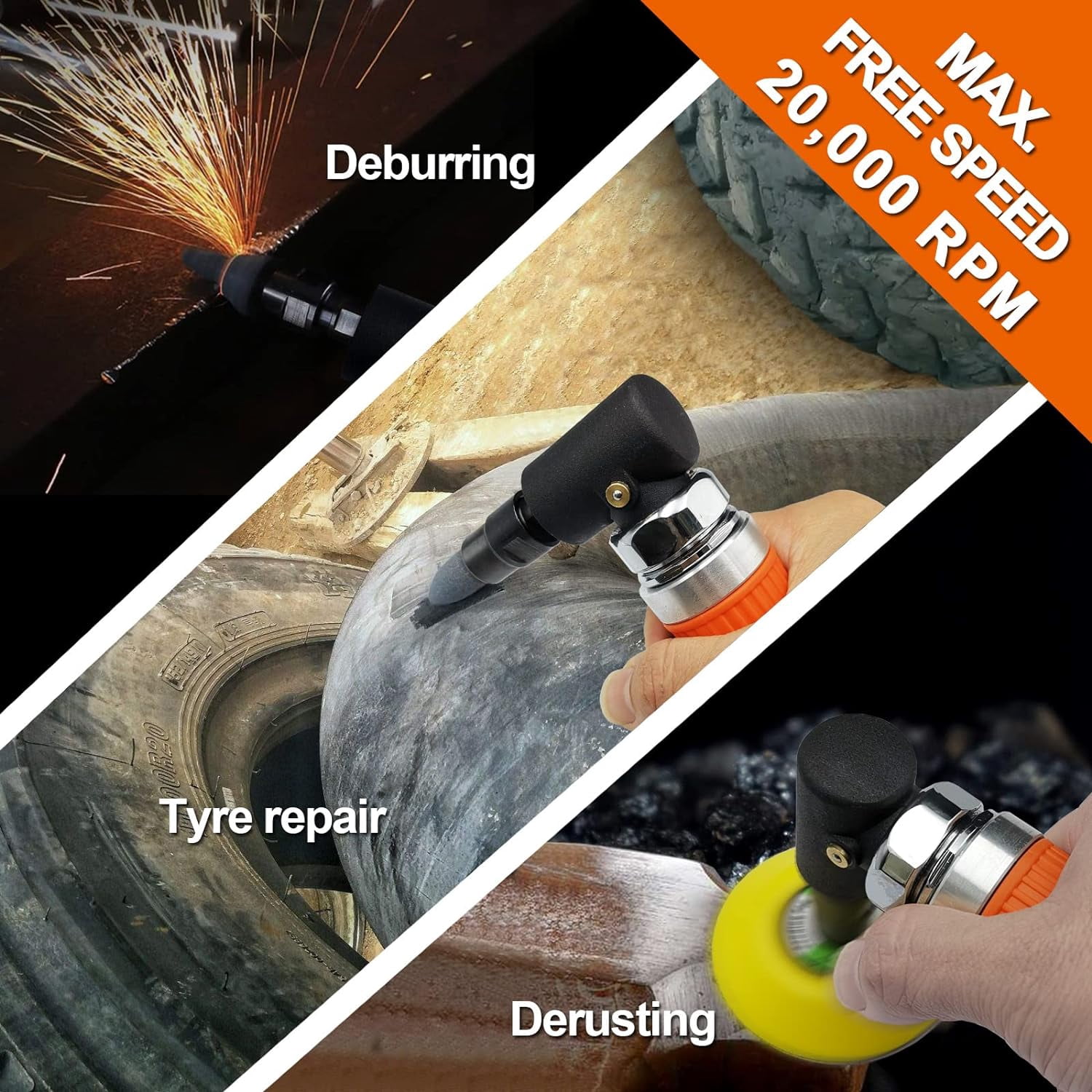 1/4" Mini Air Die Grinder Kit Right Angle 90 Degree Pneumatic Sander 20,000RPM High-power Model with 1/4"(6MM) and 1/8"(3MM) Collets for Grinding, Polishing and More
