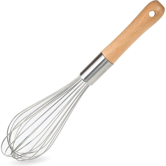 1Pc/2Pcs/3Pcs Classic Stainless Steel Wooden Handle Whisk | Perfect Whisking Size | Kitchen Whisk for Beating, Blending, Whisking, Stirring, Cooking, Egg, Flour , 12-Inch