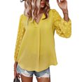 thumbnail image 2 of Gzhioc Women's Solid Color V-Neck T-Shirt, Flowers Decor Long Sleeve Baggy Blouse, Loose Fit Pullover, 2 of 5