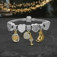 thumbnail image 3 of Lesa Michele Crystal Heart "Love" Charms Snake Chain Bracelet in Two-Tone Plated Alloy for Women, 3 of 5