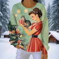 thumbnail image 5 of Craaazy Women's Round-Neck Long Sleeve Shirts Santa Snowflake Print Casual Christmas Top Gifts, 5 of 7