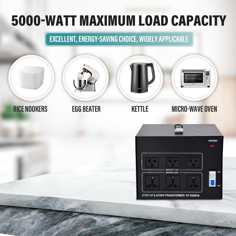 XIANERS 5000W Voltage Transformer Power Converter(110V to 220V, 220V to 110V) Step Up/Down Converter 110/120 Volt - 220/240 Volt with 6 Plugs