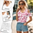 thumbnail image 4 of POLERO XX Print Womens Summer Cold Shoulder Tops Short Sleeve V Neck T Shirts Sexy Casual Cut Out Design Soft Lightweight Vacation Beach Tunic XL, 4 of 7