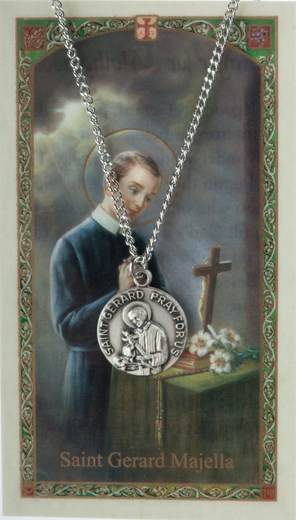 Pewter Saint St Gerard Majella Medal with Laminated Holy Card, 3/4 Inch