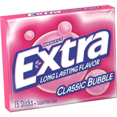 (3 pack) (3 Pack) Extra, Sugar Free Classic Bubble Chewing Gum, 15 Pcs