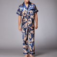 thumbnail image 3 of SWSMCLT Men's Short Sleeve Pajama Set Satin Pajamas Dragon 2 Piece Fall Lounge Silky Thin Valentines Day Pjs Royal Blue Medium, 3 of 4