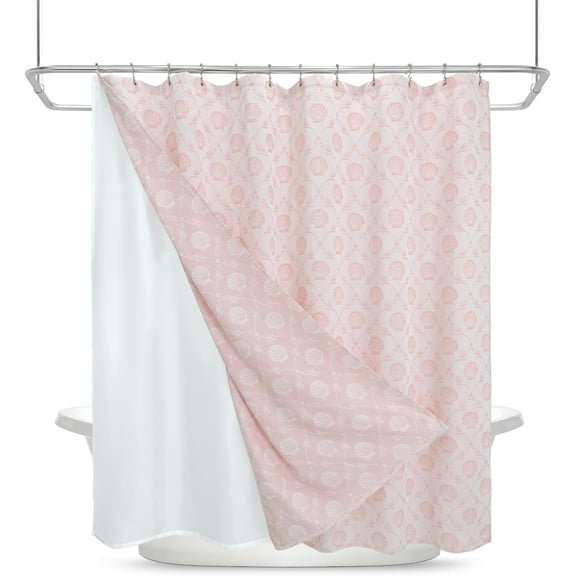 Coastal Loft Series Matelassé Jacquard Shower Curtain, Soft Touch, Metal Hooks, Detachable Liner & Weighted Magnets, Water-Repellent Bath Curtain (Shell Pink, 72" W x 72" L(Pack of 1))