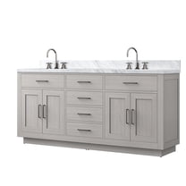 Abbey 72 in W White Oak Double Vanity, Carrara Marble Top and Faucet Set