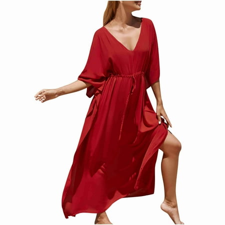 LYXSSBYX Womens Swimsuit Cover up Dress Women s Beach Smock Drawstring Vacation Robe Bikini Sun Protection Shirt Beach Coat