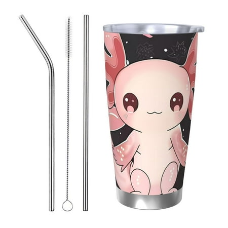 

Susaid Cute Axolotl Sakura Blossoms Print 20oz Car Cup Insulated Coffee Cup Fully Spill Proof Travel Coffee Mug Stainless Steel Tumbler for Work Home Outdoor Car-Straw Three-piece Set