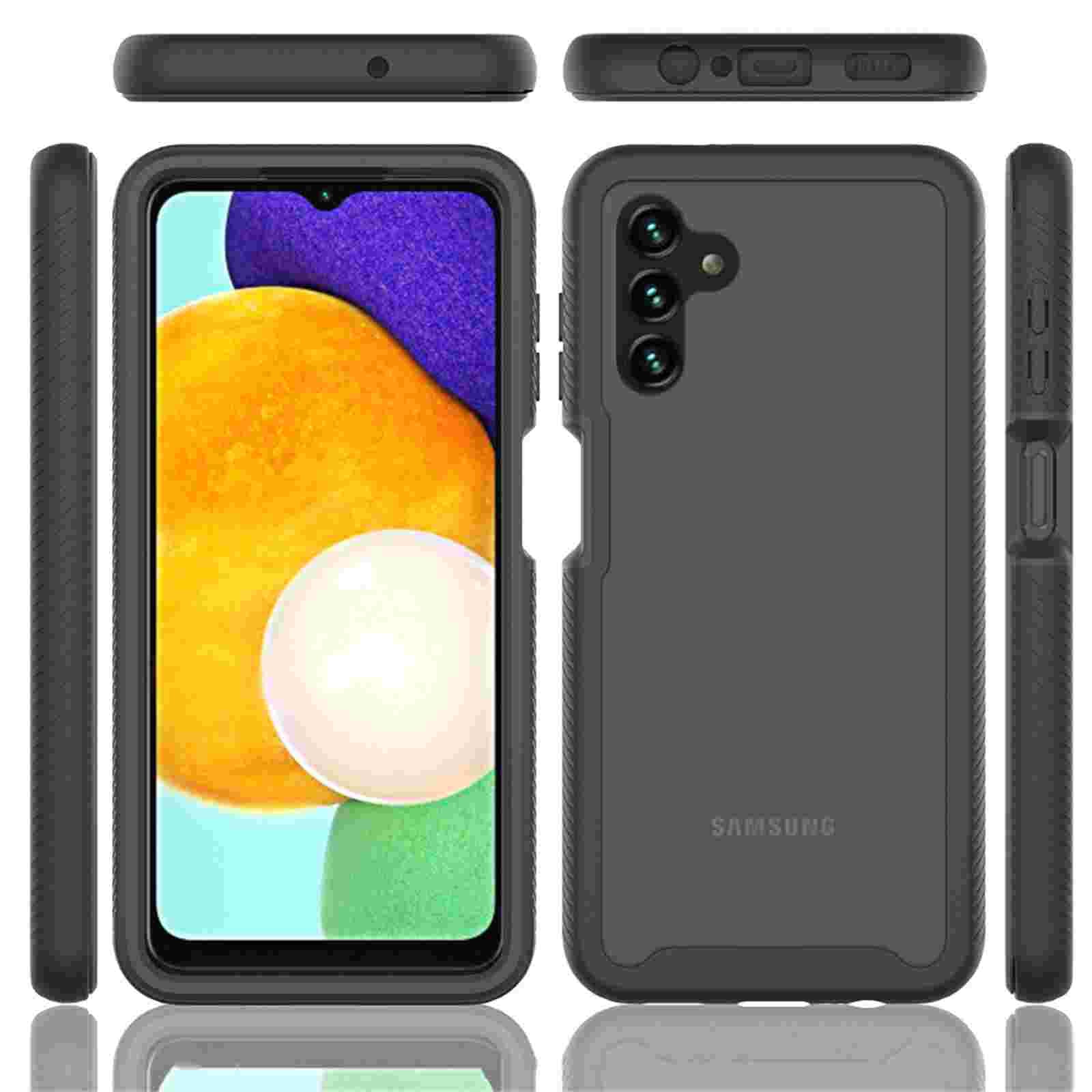 for Samsung Galaxy A37 Phone Case with Screen Protector, Shockproof Soft TPU Bumper Rugged Clear Hard PC Back Shell Anti-Scratch All-inclusive Case Cover for Samsung A37, Black
