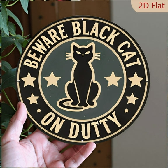 Beware of Black Cats_ Vintage Aluminum Wall Art Sign - 8*8 Inch Round Decorative Plaque for Home, Bar, Cafe & Garage - Durable Metal Wall Hanging for Room Accent