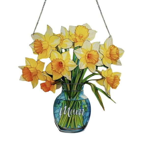 Boreal Craft Everlasting Daffodils In Vase Stained Glass Suncatcher – Birth Flowers Window Hanging For Mum Grandma Garden Lovers Birds on A Wire Stained Glass Window Panel Lighted Hanging Christmas