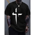 thumbnail image 1 of Men'S All-Season Cotton Crew Neck T-Shirt with Graphic Cross Print - Casual Style, Short Sleeve, Regular Fit, Slight Stretch Fabric, 220gsm Cotton Tee for Daily & Weekend Wear, 1 of 4