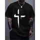 thumbnail image 1 of Camiseta de algodón para hombre, cuello redondo y estampado de cruces para todas las estaciones. Estilo casual, manga corta, corte regular, tejido ligeramente elástico, 220 g/m². Ideal para uso diario, 1 of 4